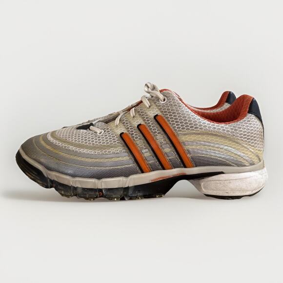 Adidas Powerband Golf Shoes Lacing Spikes Orange White Gray Black Men Size 10.5 - Picture 1 of 8